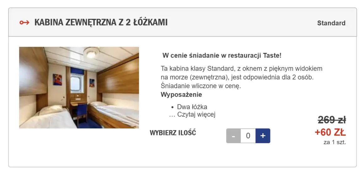 Stena line - proces rezerwacji kabiny