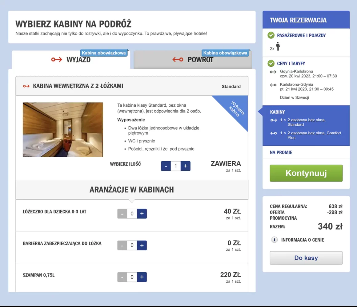 Stena line - proces rezerwacji kabiny